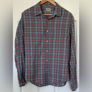 Faherty Brand Plaid Flannel Shirt Large Blue Red Cotton Button Up Long Sleeve